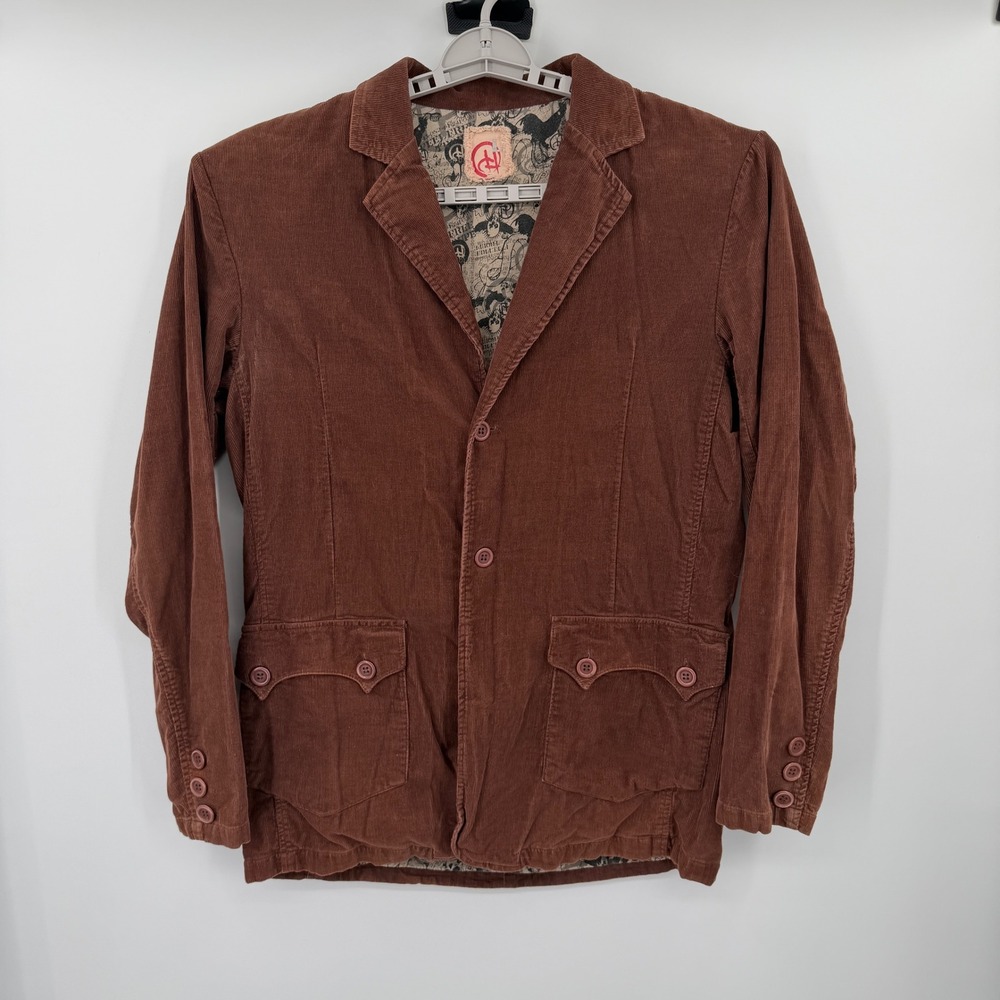 Vintage Mens Brown Corduroy Blazer Graphic Lining Sport Coat Streetwear